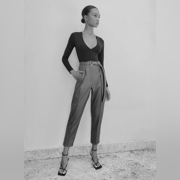 Aritzia babaton vegan leather trouser high rise pant belted black size 00 - Picture 6 of 6